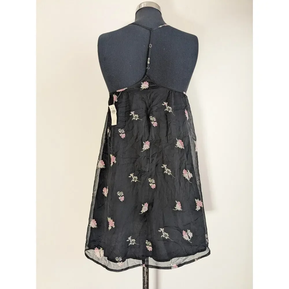 Abercrombie & Fitch Women's Mini Shift Dress Black Floral Spaghetti Strap Sz XXS